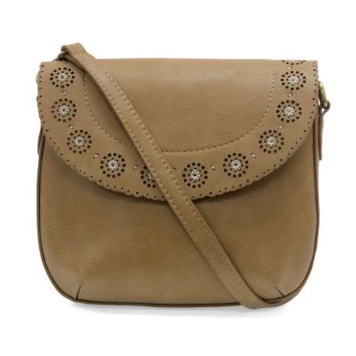 Camel Lazer Cut Daisy Flap Crossbody