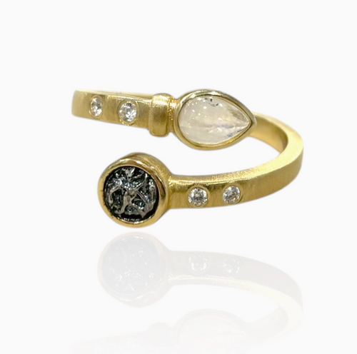 Gold Rainbow Moonstone Ray Ring