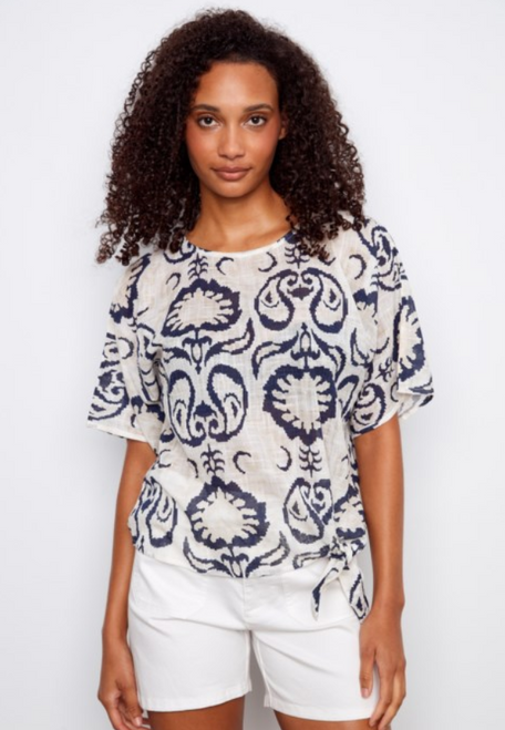 Ikat Gauze Side Tie Blouse