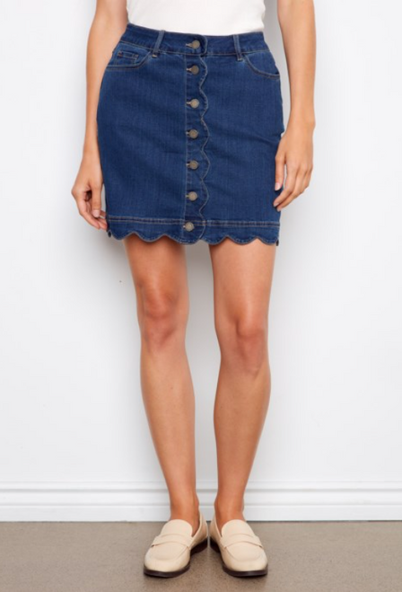 Scalloped Button Front Skort