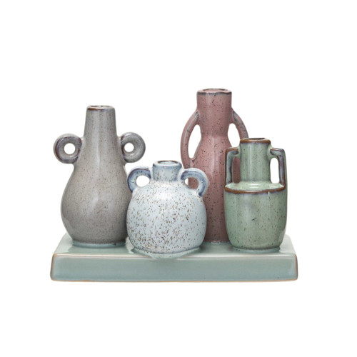 Stoneware Mounted Vases on Base