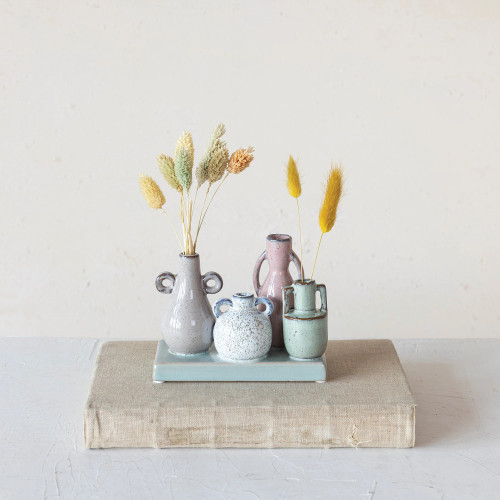 Stoneware Mounted Vases on Base
