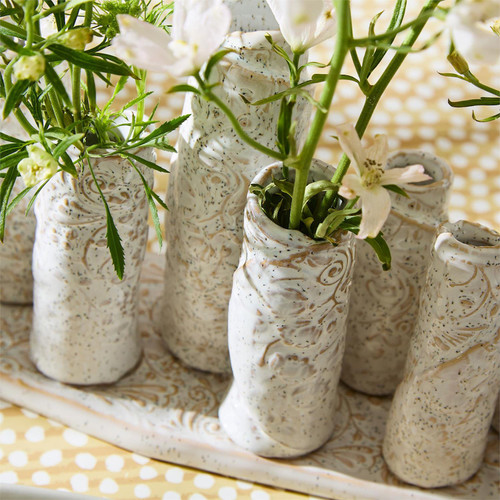 White Washed Embossed Patterned Multi Vase