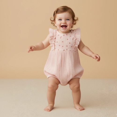 Blush Organic Embroidered Ruffle Romper