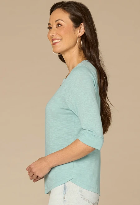 Light Blue Elbow Roll Sleeve T-Shirt