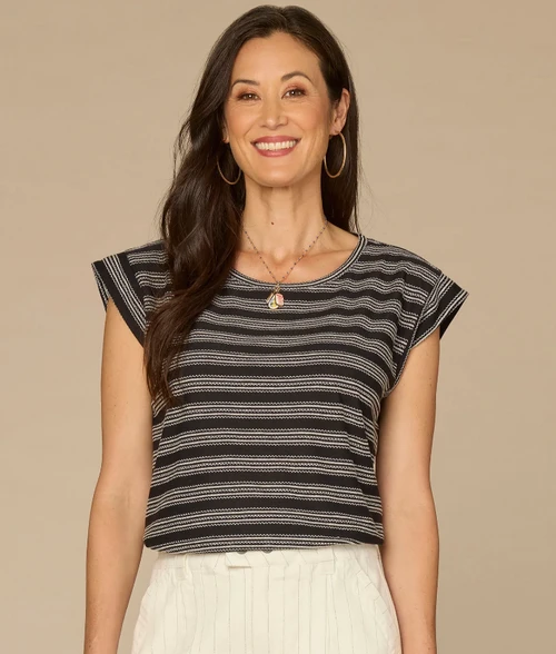 Stripe Cap Sleeve T-Shirt
