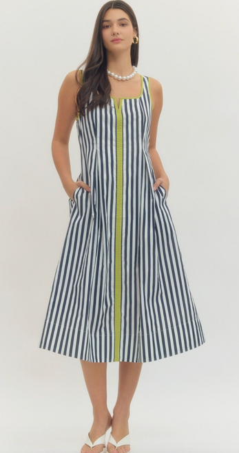 Stripe Lime Detail Midi Dress