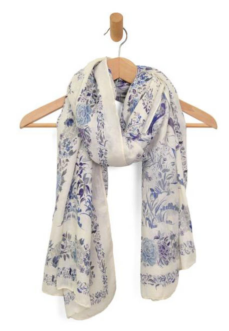 Blue Birds + Flowers Scarf