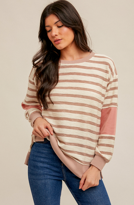 Mauve Stripe French Terry Sweater