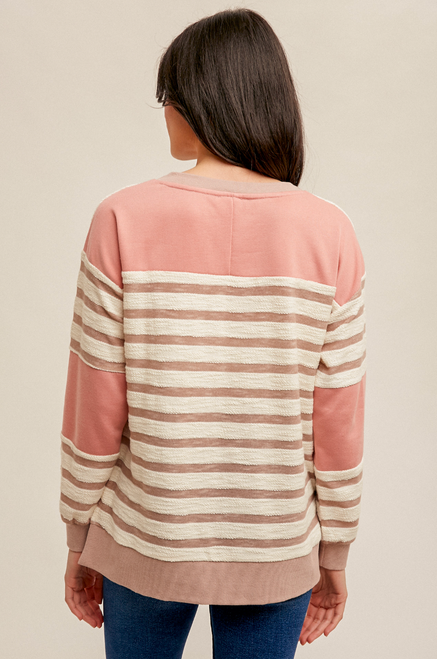 Mauve Stripe French Terry Sweater