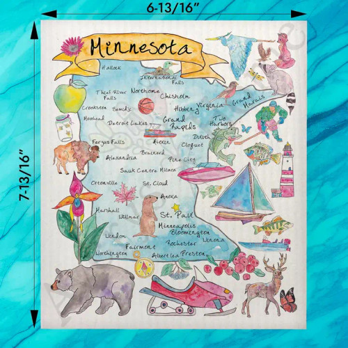 Minnesota Map Swedish Dishcloth Loons Lakes and Love