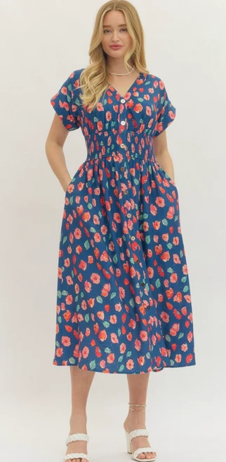 Midi Indigo Floral Dress