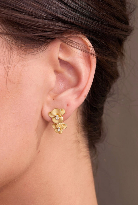 Gold Floral Orchid Earring