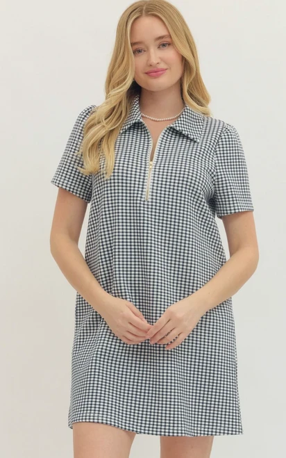 Gingham Zip Collar Dress