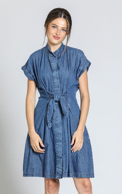 Button Front Tie Shirt Dress
