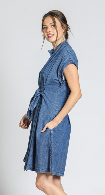 Button Front Tie Shirt Dress