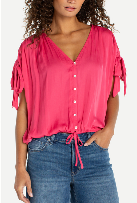 Perfect Pink Dolman V-neck Ties Top