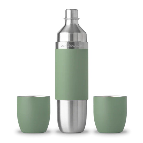 Green Flask with Wine Glasses