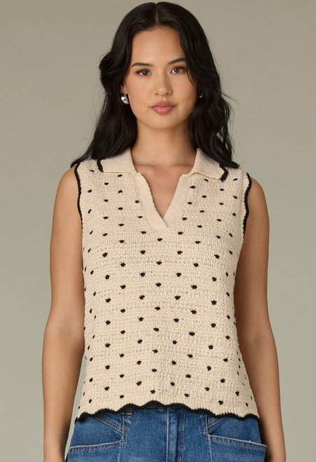 Ecru and Black Scalloped Dot Sweater Tank