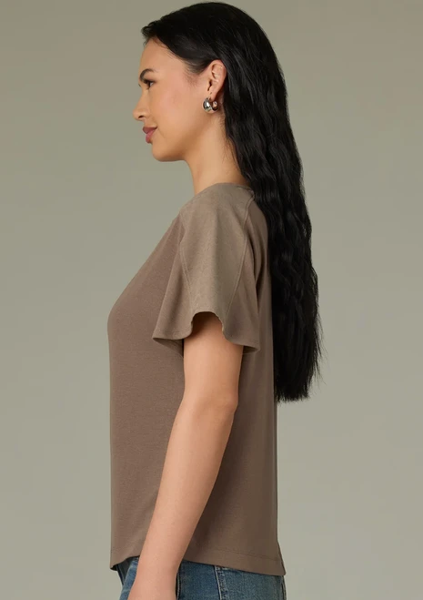 Oyster Mushroom Mixed Media Shoulder Detail T-Shirt