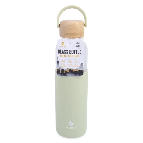 Glass Bottle with Sleeve 18oz Sage Green