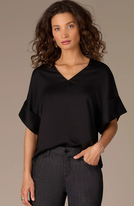 Wit & Wisdom Black Roll Cuff Dolman Top