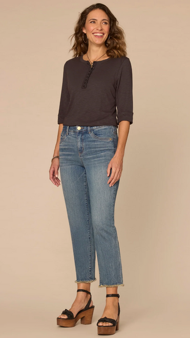 Dark Licorice Roll Cuff Henley T-Shirt