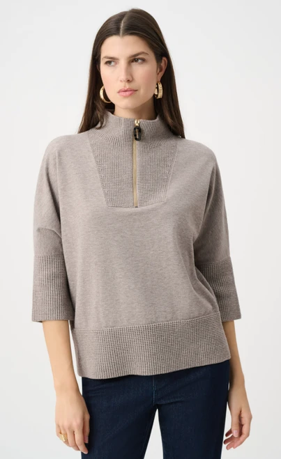 Taupe Melange 3/4 Funnel Neck Zip Sweater