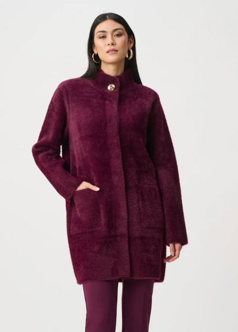 Joseph Ribkoff's Elderberry Feather Yarn Mock-Neck Coatigan