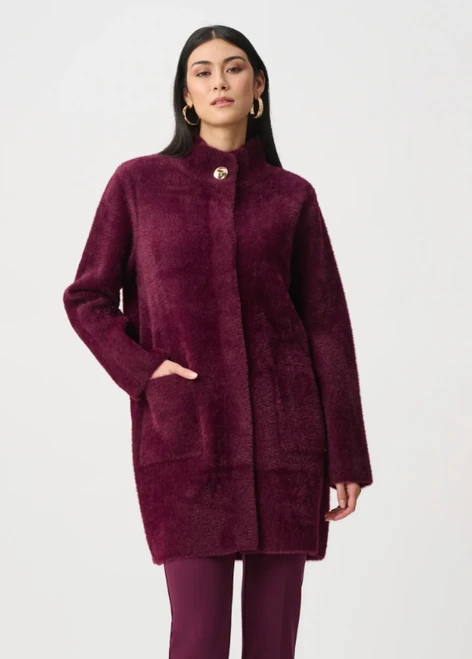 Joseph Ribkoff's Elderberry Feather Yarn Mock-Neck Coatigan