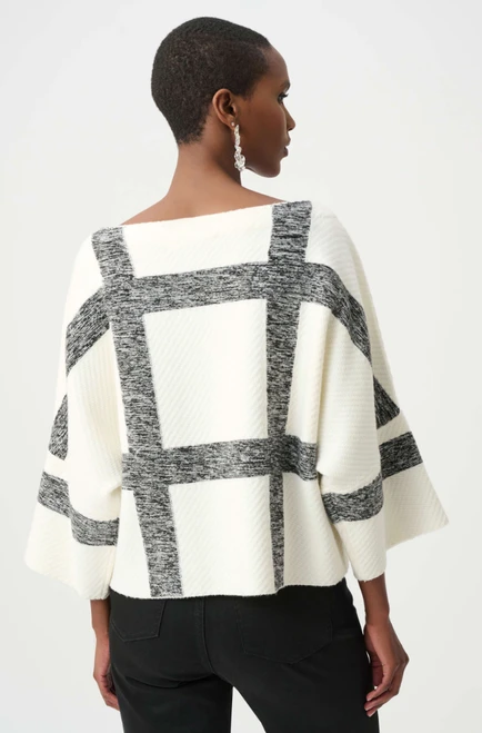 Black and White Plaid Boat-Neck Sweater