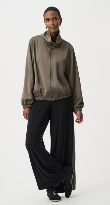 Joseph Ribkoff's Avocado Satin Zipped Bomber Jacket