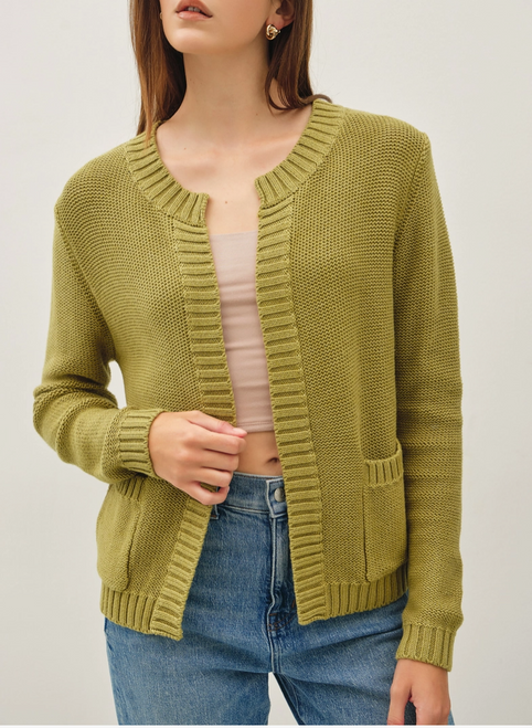 Matcha Ribbed Edge Open Cardigan