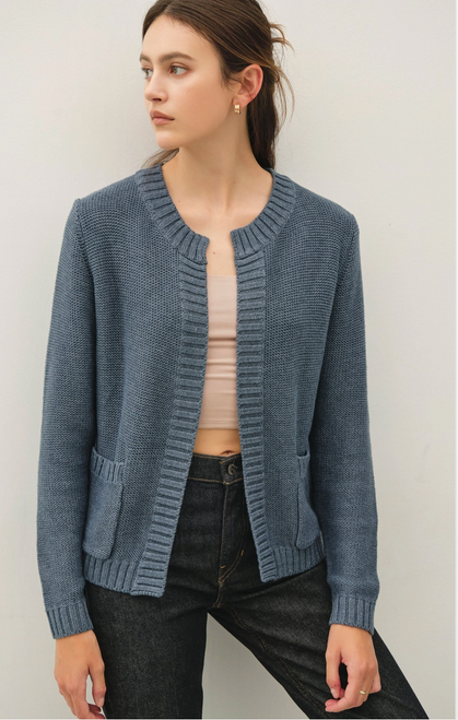 Teal Ribbed Edge Open Cardigan