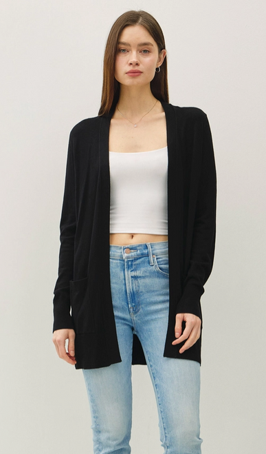 Midi Pocket Open Cardigan