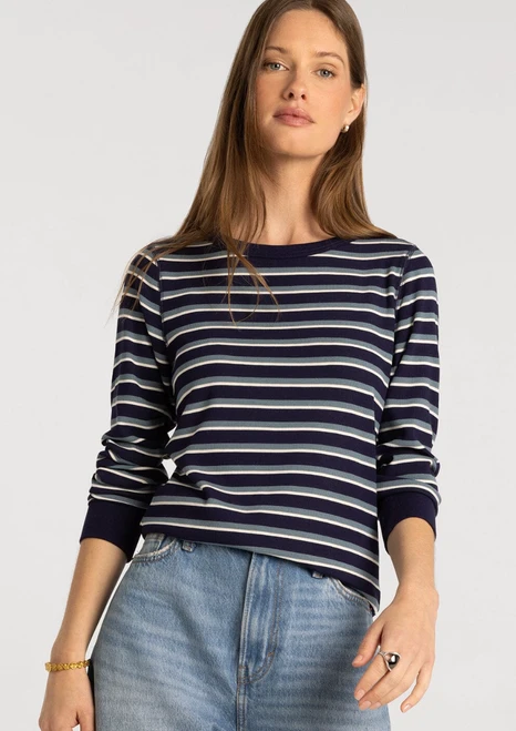 Navy Multi Stripe Stacy Mini Rib T-Shirt