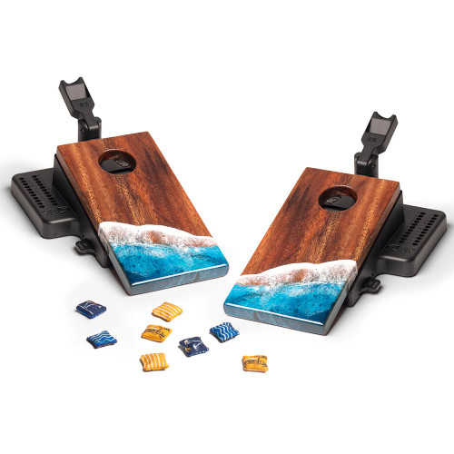 The Beach Epoxy Resin Mahogany Tabletop Cornhole Game