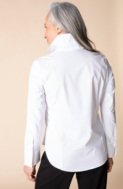 White Knit Mix Hidden Placket Top