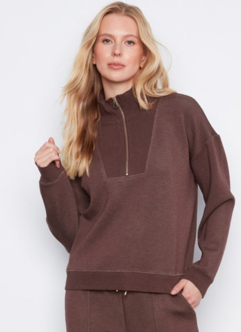 Espresso 3/4 Zip Scuba Knit Sweatshirt