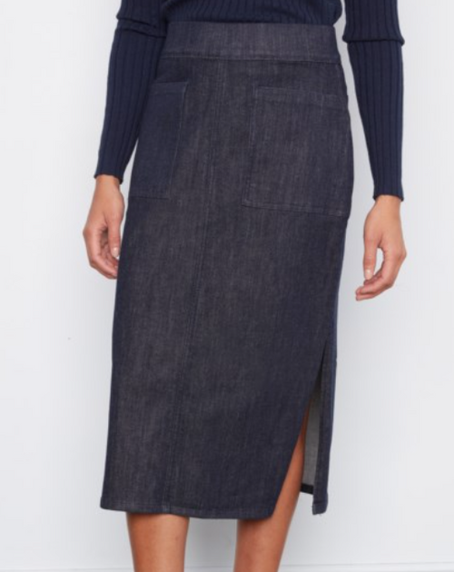 Mid length Charlie B Patch Pocket Dark Denim Skirt