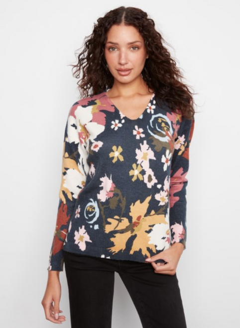Charlie B's V-Neck Thin Floral Sweater