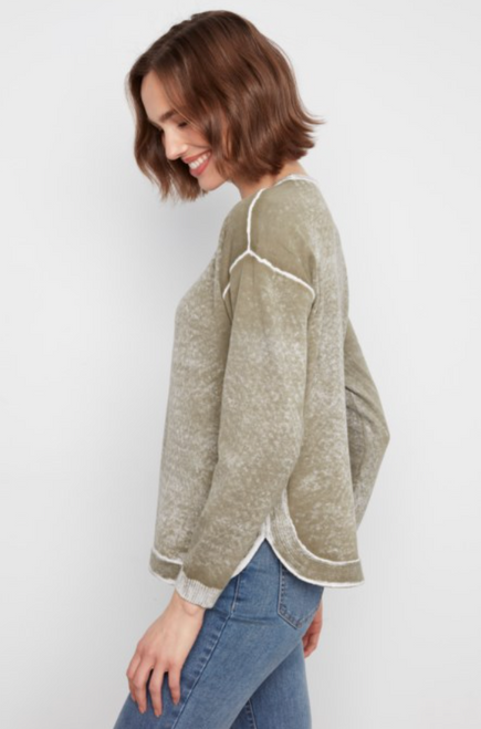 Green Crew Neck V Burnout Sweater