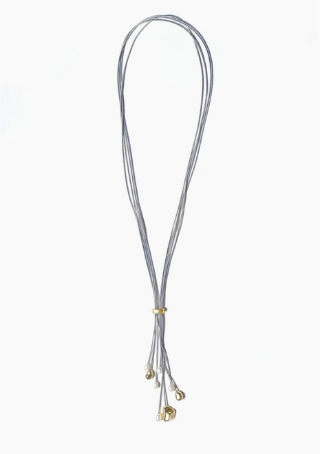 Wire Lariat with Dangling Pearls Necklace - Silver