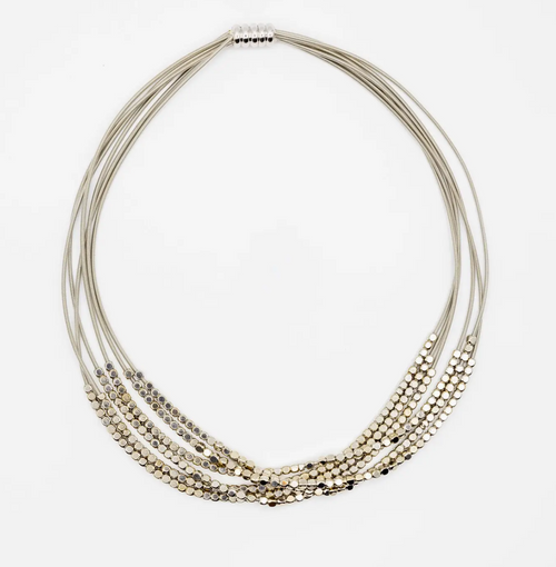 Silver Square Beads Piano Wire Necklace