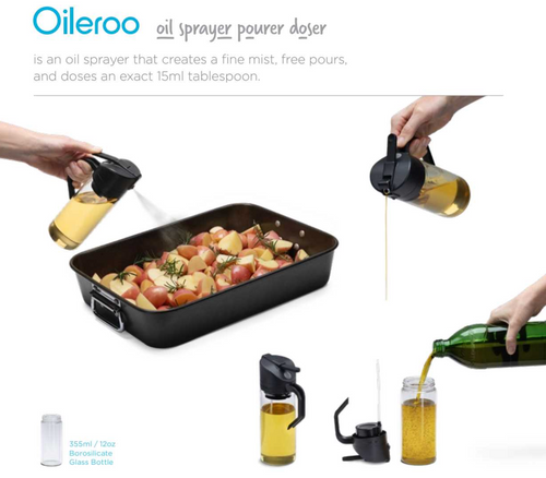 Oileroo Oil Sprayer and Pourer Glass Bottle Black