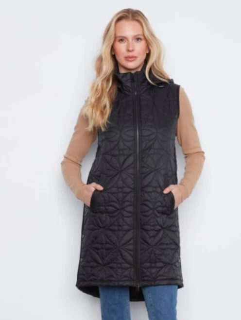 Black Long Quilted Hooded Vest