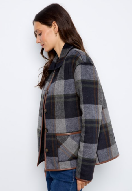 Navy Reversible Plaid Button Jacket