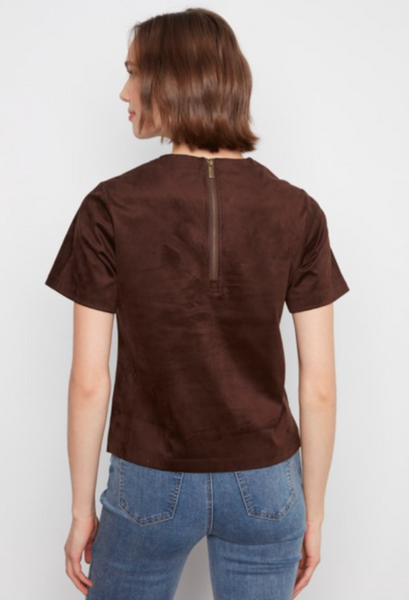 Coffee Faux Suede Short Sleeve Top