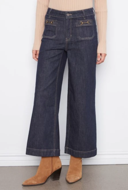 Deep Blue Patch Pocket Hardware Cropped Jean