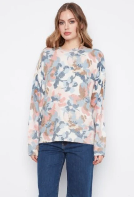 Blue and Blush Soft Tone Floral Sweater